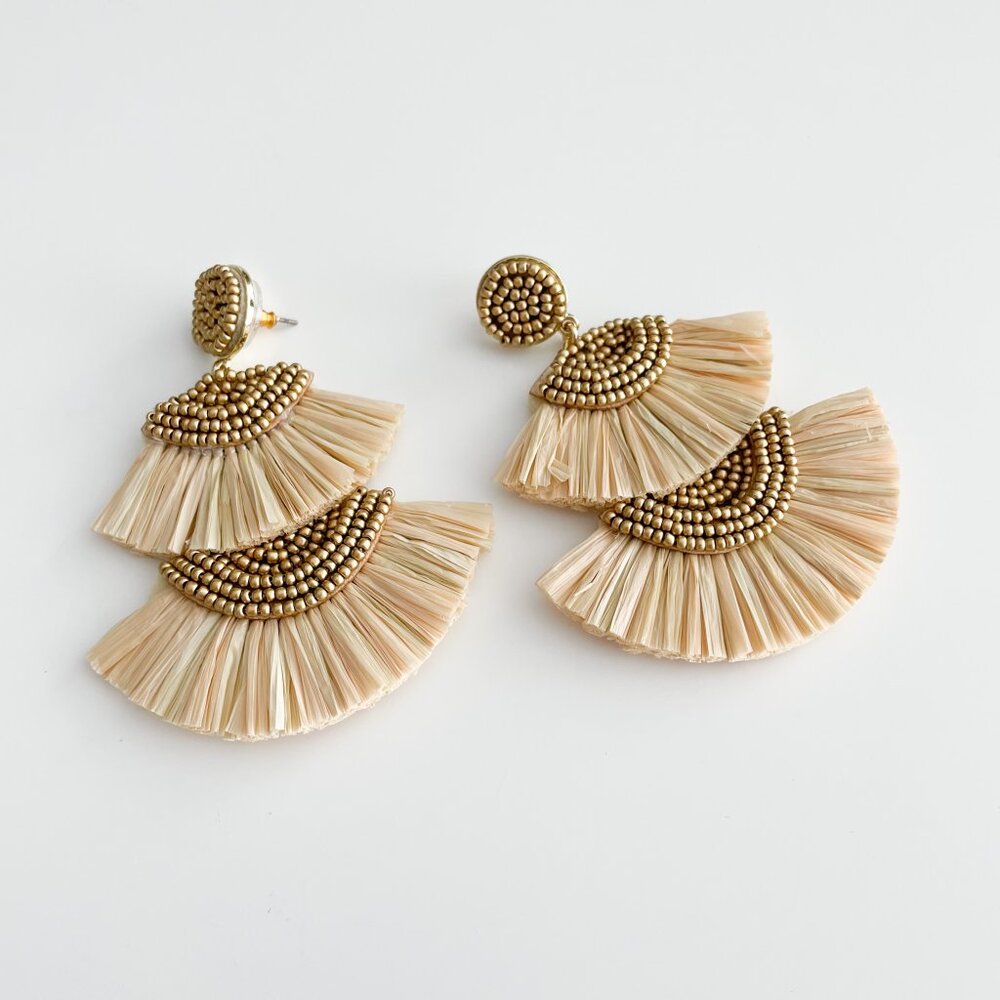 J. Crew Factory Beaded Fan Statement Earrings (Natural) - Picture 2 of 3